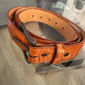 Men's Crocodile Embossed Leather Belt - Rich Brown